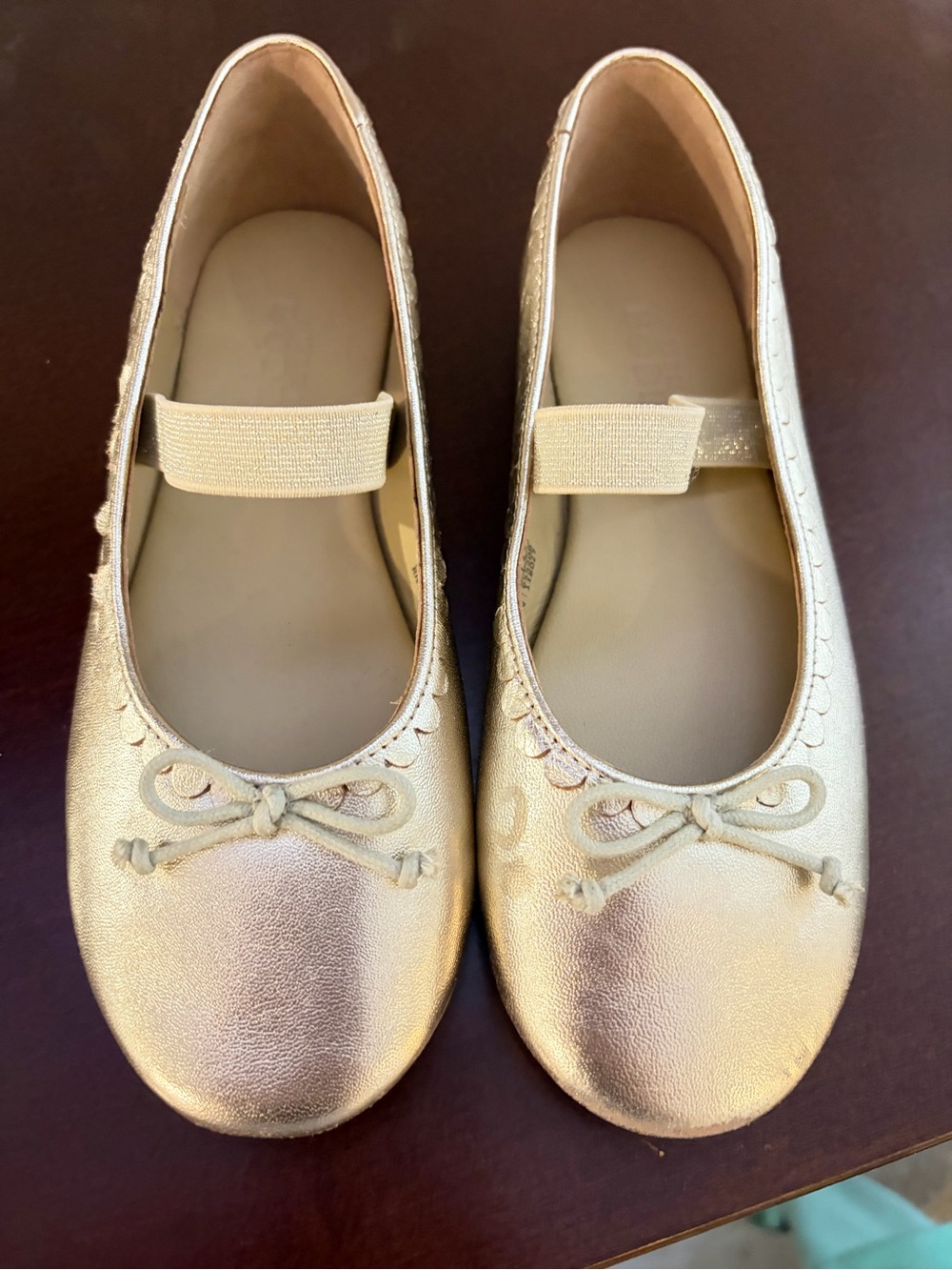 Boden Girls Metallic Gold Ballet Flats with Elastic Strap